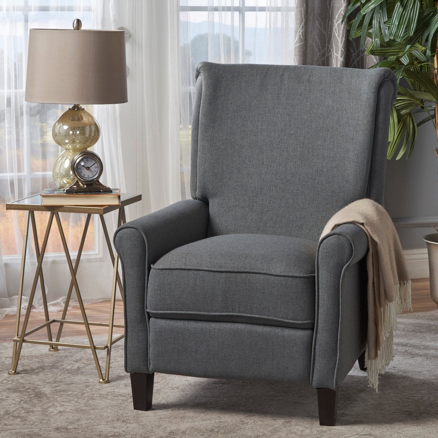 Roomfitters Push Back Recliner Chair with Rolled Arms and Padded Seat for Living Room or Study