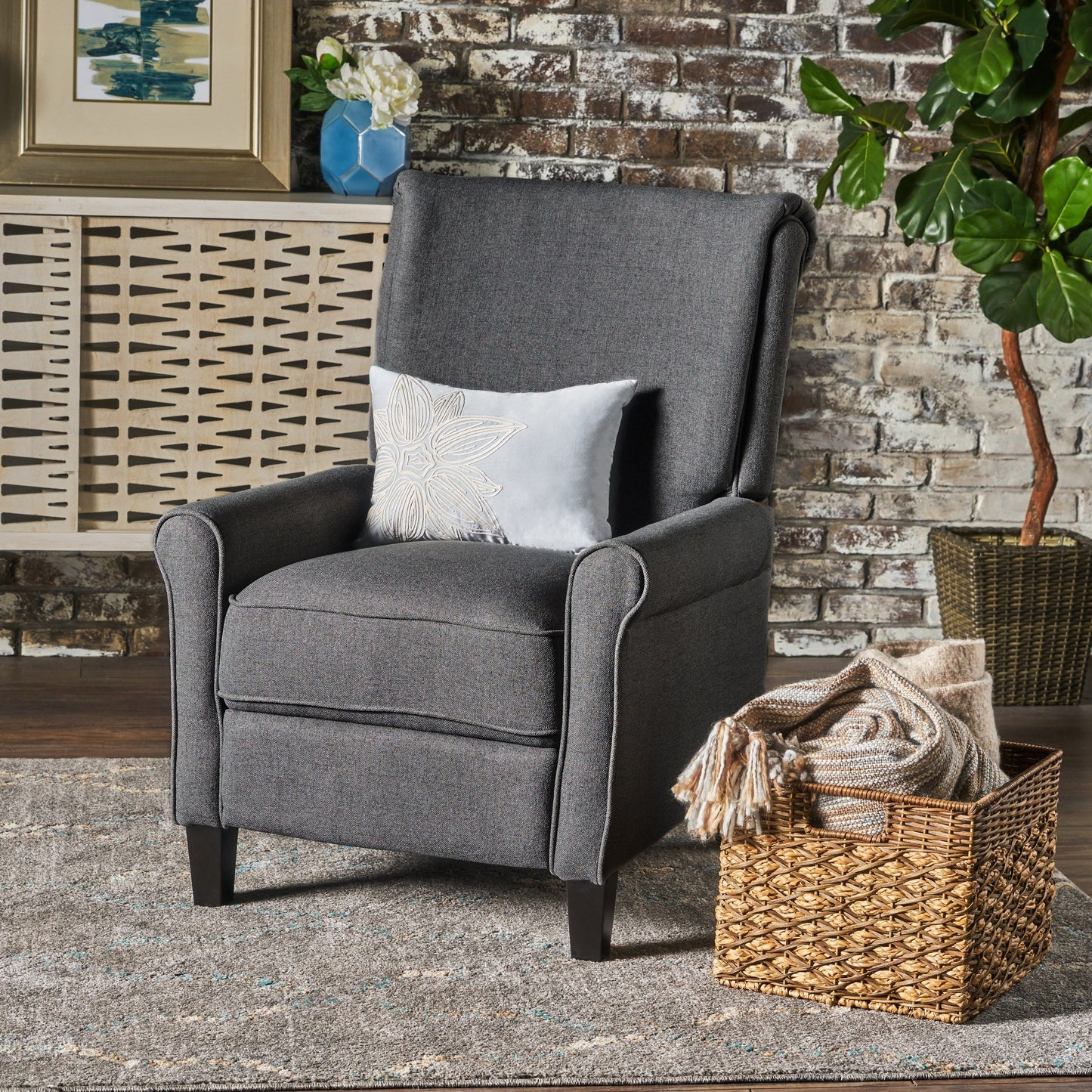 Roomfitters Push Back Recliner Chair with Rolled Arms and Padded Seat for Living Room or Study