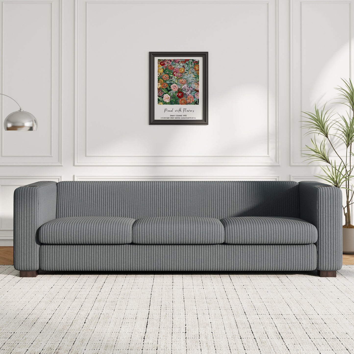 Roomfitters Ribbed Corduroy 3-Seater Track-Arm Sofa, Contemporary Living Room Couch