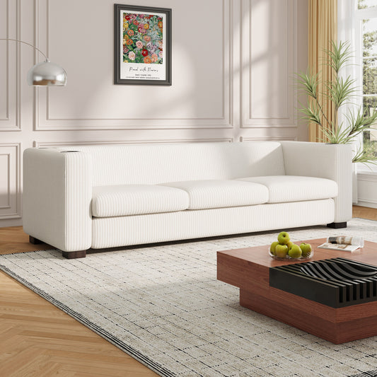 Roomfitters Ribbed Corduroy 3-Seater Track-Arm Sofa, Contemporary Living Room Couch