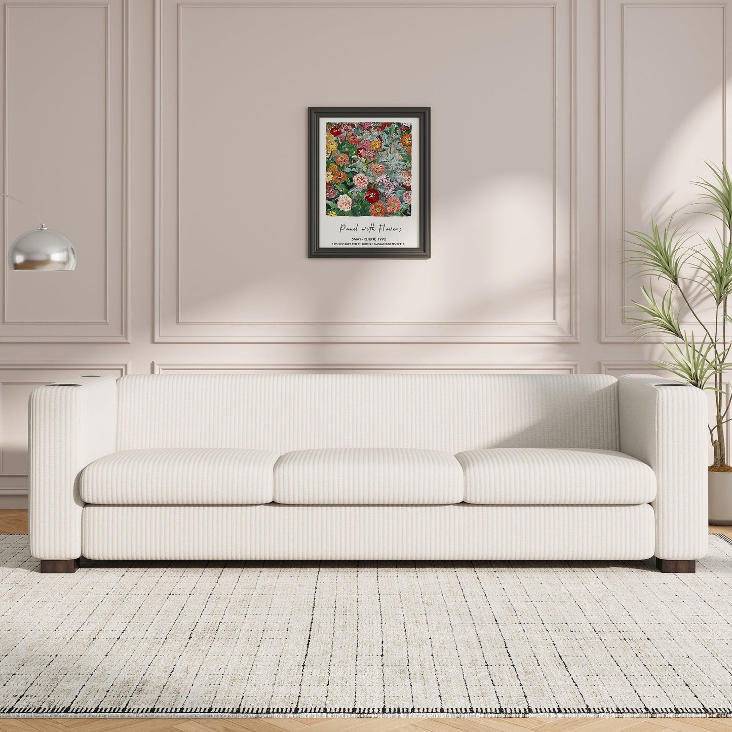 Roomfitters Ribbed Corduroy 3-Seater Track-Arm Sofa, Contemporary Living Room Couch