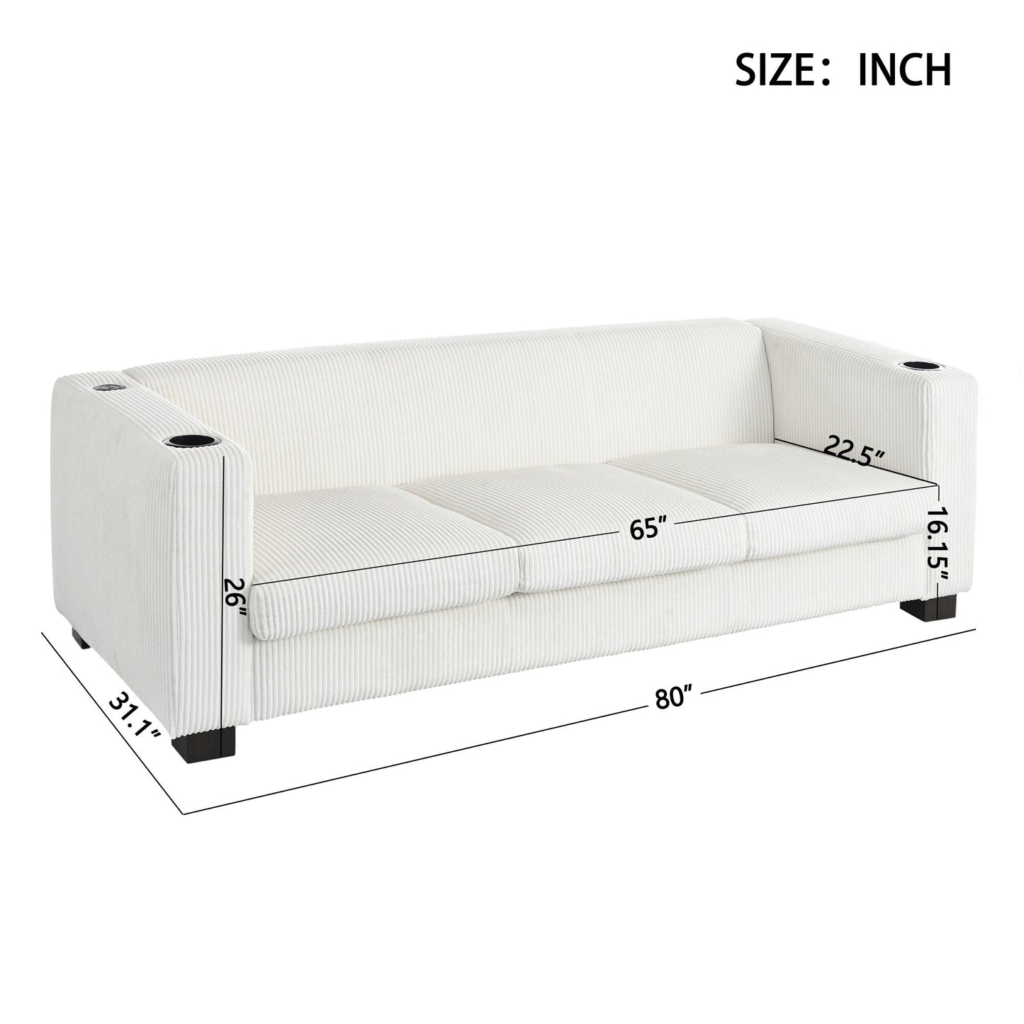 Roomfitters Ribbed Corduroy 3-Seater Track-Arm Sofa, Contemporary Living Room Couch