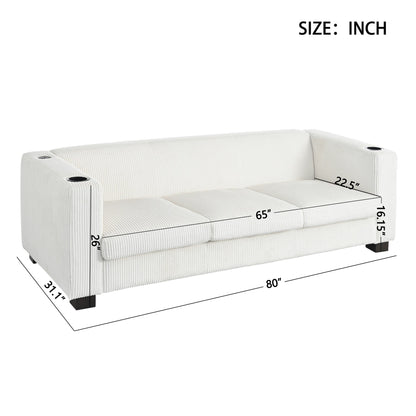 Roomfitters Ribbed Corduroy 3-Seater Track-Arm Sofa, Contemporary Living Room Couch
