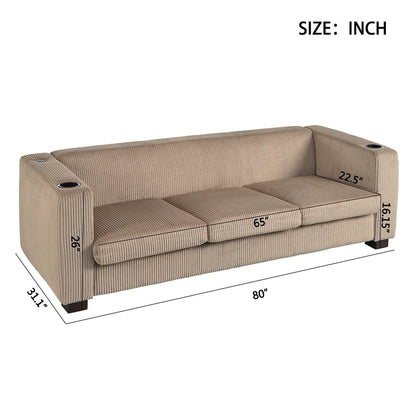 Roomfitters Ribbed Corduroy 3-Seater Track-Arm Sofa, Contemporary Living Room Couch