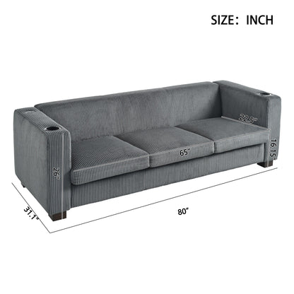 Roomfitters Ribbed Corduroy 3-Seater Track-Arm Sofa, Contemporary Living Room Couch