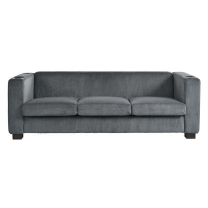 Roomfitters Ribbed Corduroy 3-Seater Track-Arm Sofa, Contemporary Living Room Couch
