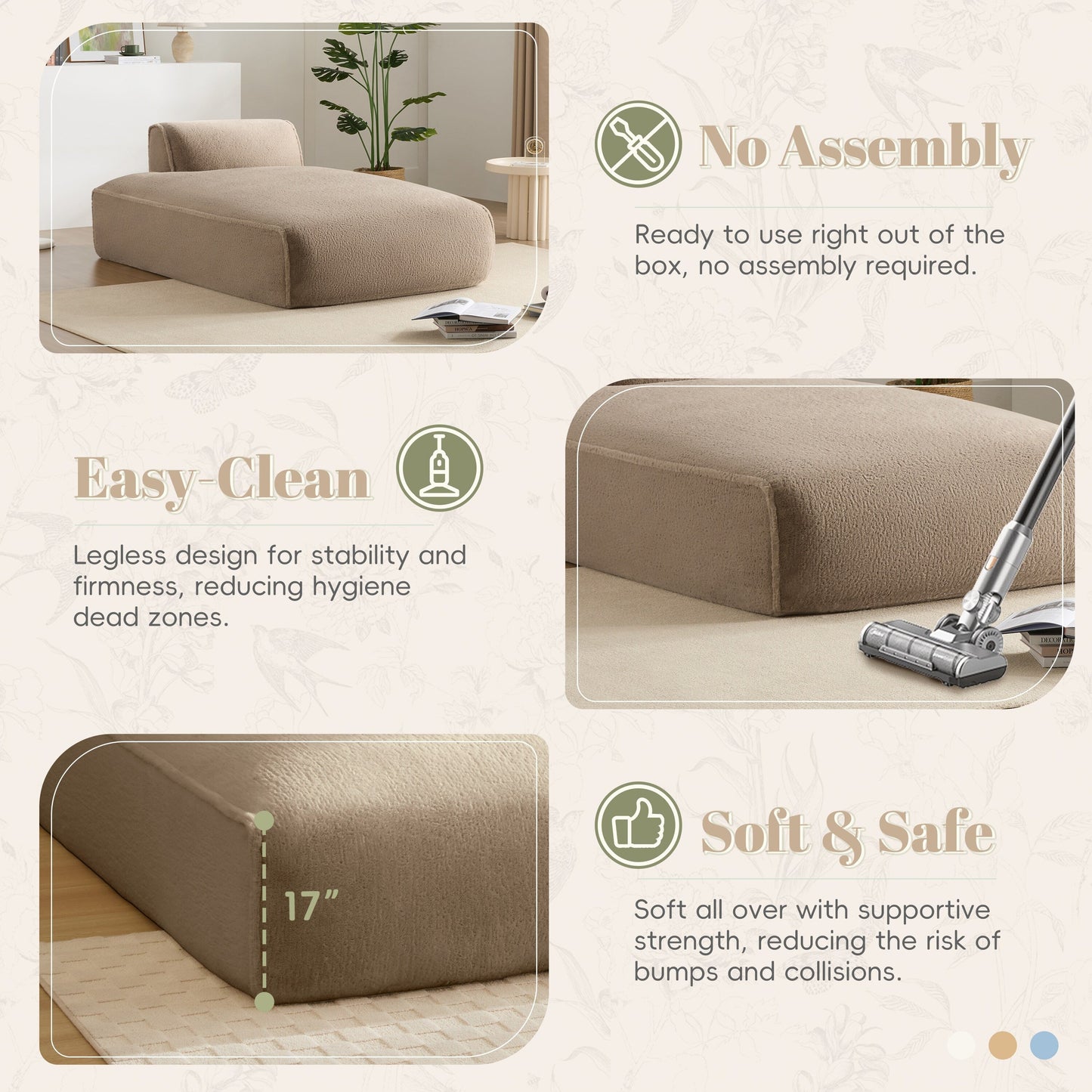 Roomfitters Right-Facing Modular Sofa with Foam-Filled Seat, Compressed Floor Couch for Living Room, No Assembly Needed