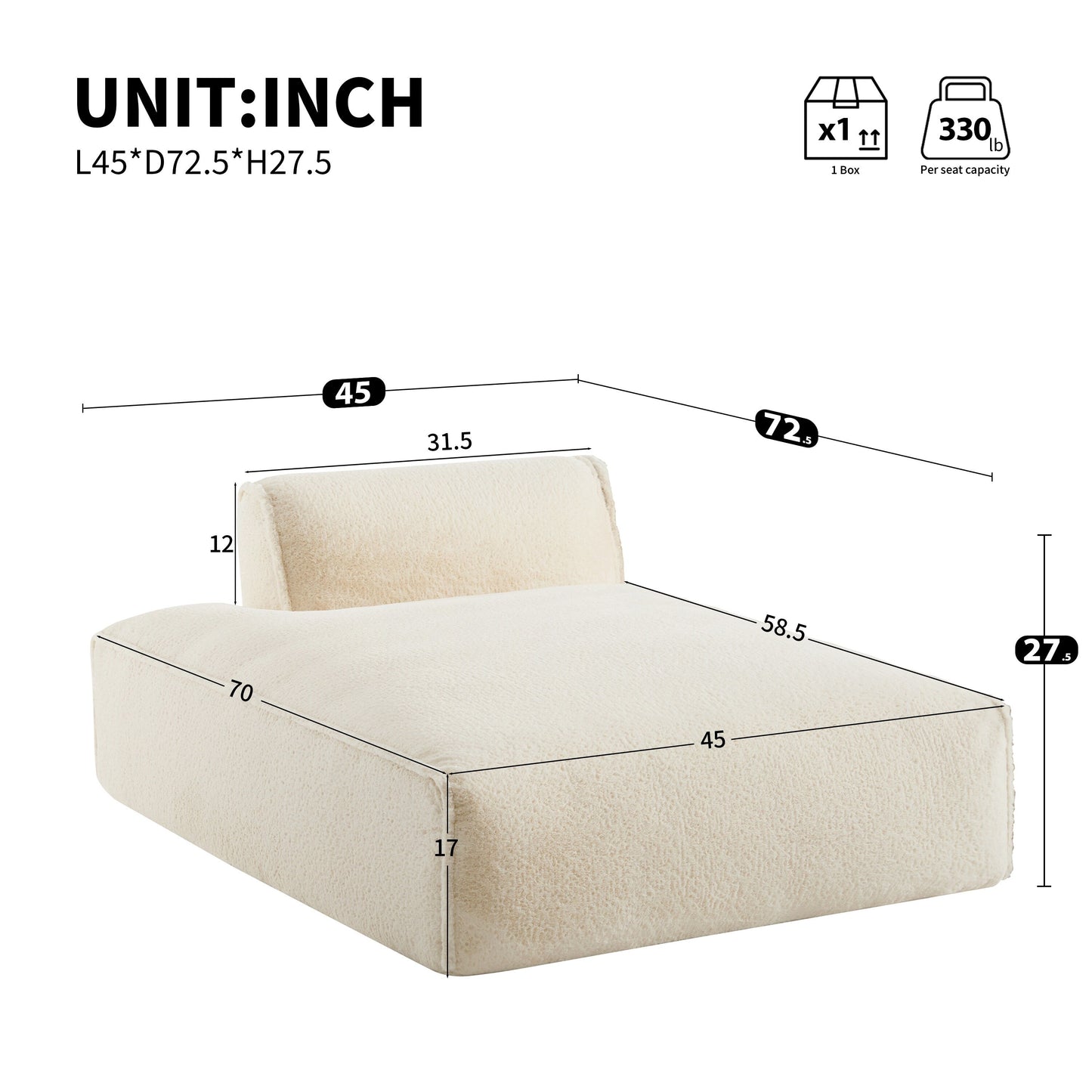 Roomfitters Right-Facing Modular Sofa with Foam-Filled Seat, Compressed Floor Couch for Living Room, No Assembly Needed