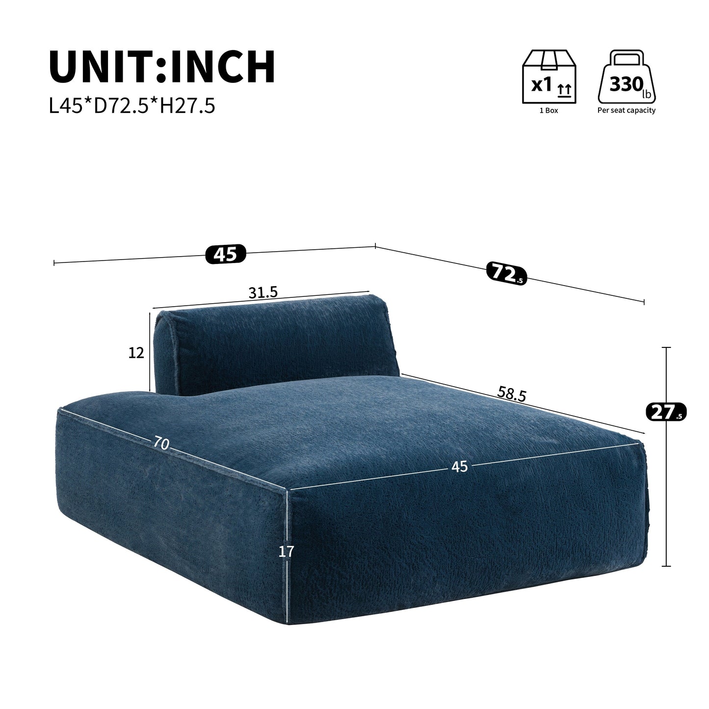 Roomfitters Right-Facing Modular Sofa with Foam-Filled Seat, Compressed Floor Couch for Living Room, No Assembly Needed
