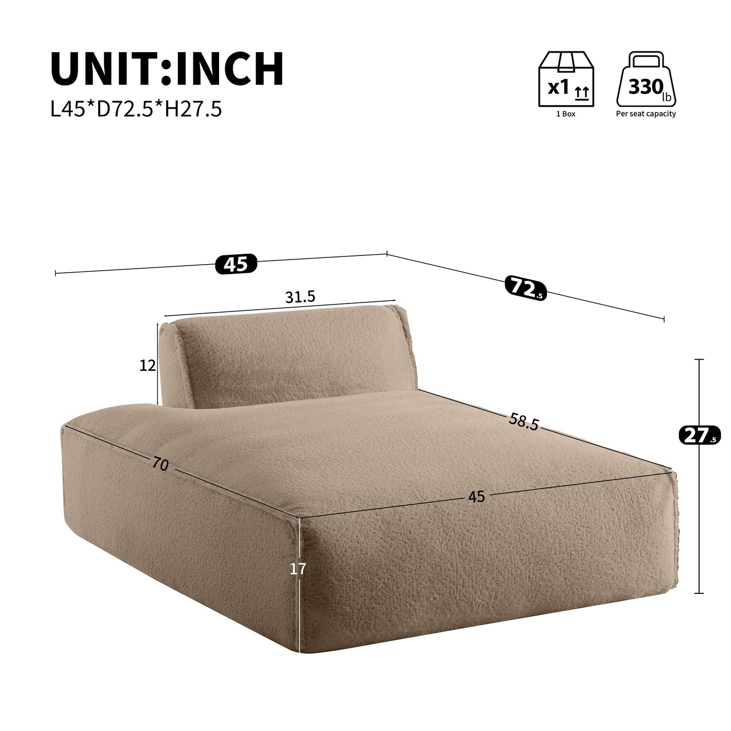 Roomfitters Right-Facing Modular Sofa with Foam-Filled Seat, Compressed Floor Couch for Living Room, No Assembly Needed