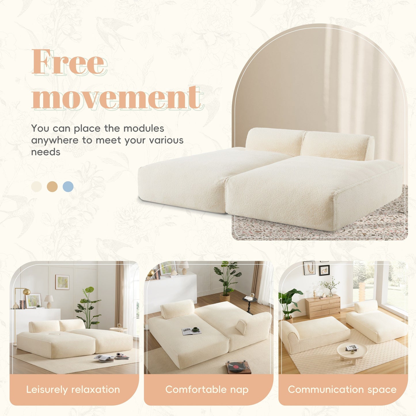 Roomfitters Right-Facing Modular Sofa with Foam-Filled Seat, Compressed Floor Couch for Living Room, No Assembly Needed