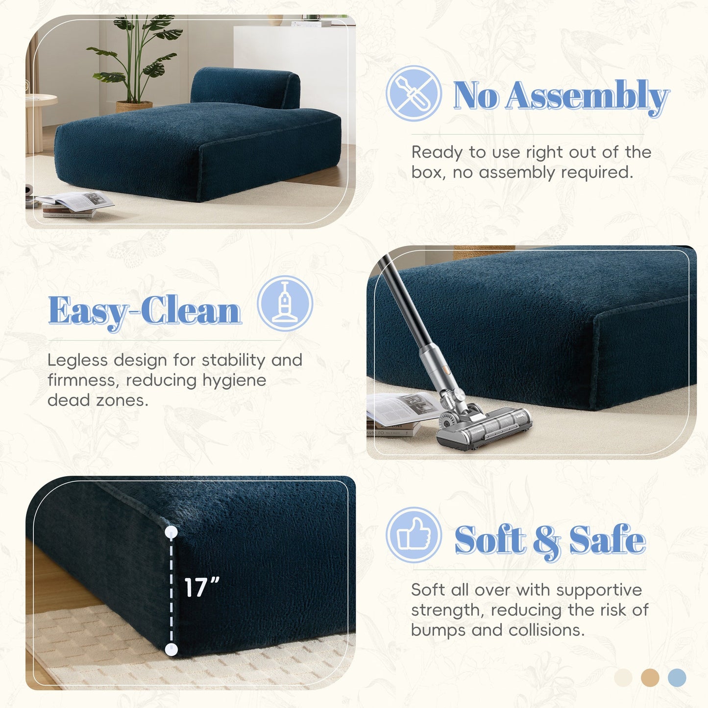 Roomfitters Right-Facing Modular Sofa with Foam-Filled Seat, Compressed Floor Couch for Living Room, No Assembly Needed