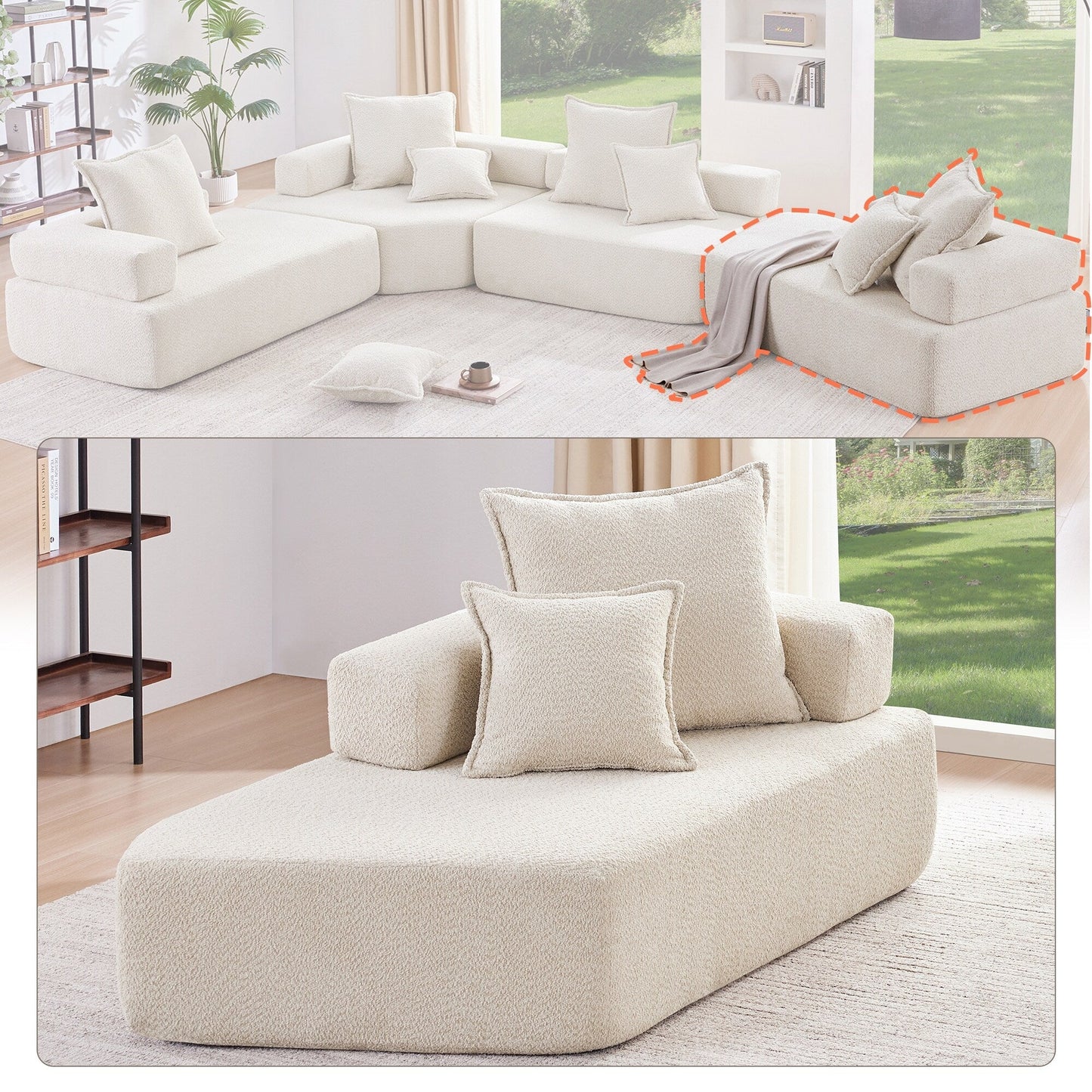 Roomfitters Special Frame for Modular U Shaped Sectional Sofa, Boucle Upholstered Floor Couch with Foam Seat, Beige