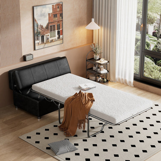 Roomfitters Twin Size Folding Ottoman Sleeper Bed with Mattress, Compact Convertible Guest Bed for Living Room