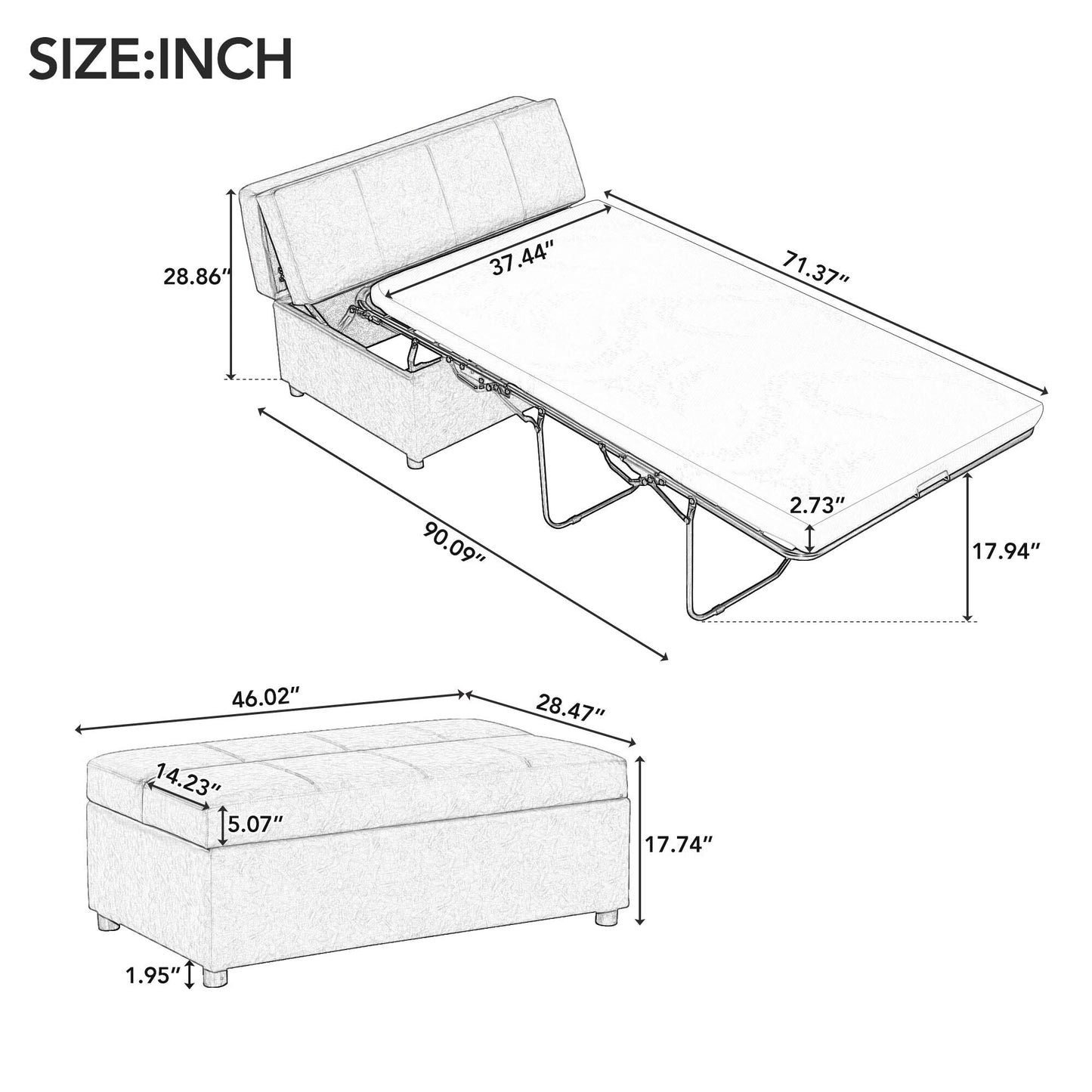 Roomfitters Twin Size Folding Ottoman Sleeper Bed with Mattress, Compact Convertible Guest Bed for Living Room
