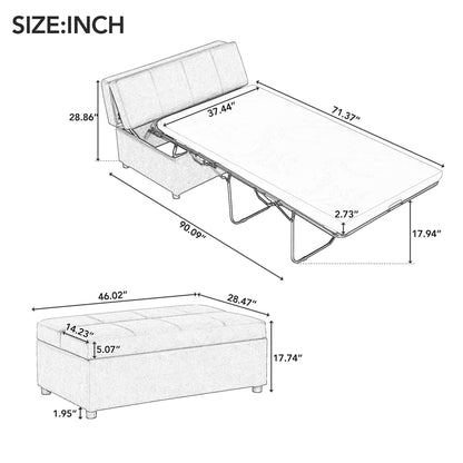 Roomfitters Twin Size Folding Ottoman Sleeper Bed with Mattress, Compact Convertible Guest Bed for Living Room