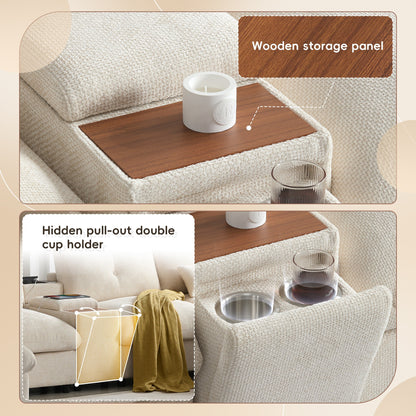 Roomfitters U-Shaped Chenille Sectional Sofa with Storage Ottoman, USB Console and Cup Holder, 6-Seat Modular Couch