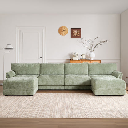 Roomfitters U-Shaped Modular Chenille Sofa with Wide Seat, USB Type-C Charger and Ottoman, Petal Armrest