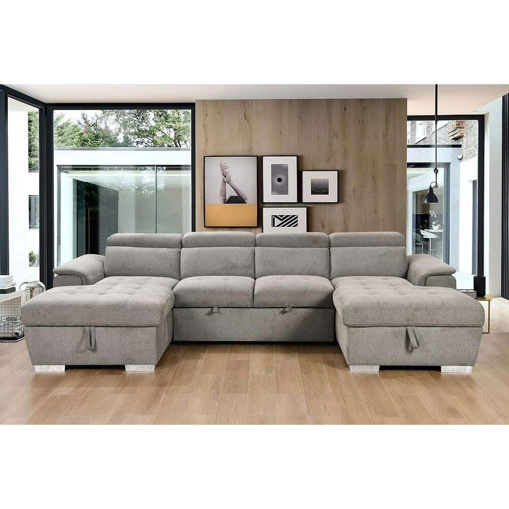 Roomfitters U-Shaped Sleeper Sofa, 121 Oversized 2 in 1 Pull-Out Bed, Sectional Sofa with Double Storage Chaise