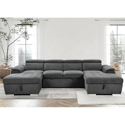 Roomfitters U-Shaped Sleeper Sofa, 121 Oversized 2 in 1 Pull-Out Bed, Sectional Sofa with Double Storage Chaise