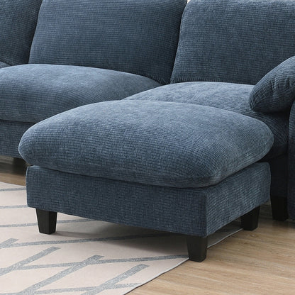 Roomfitters U-Shaped Striped Chenille Sofa with Extra-Wide Seat, USB Type-C Charger, Phone Holder and Ottoman