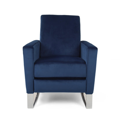 Roomfitters Velvet Push-Back Recliner Chair with Chrome Legs, Modern Accent Chair for Living Room