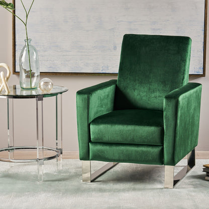 Roomfitters Velvet Push-Back Recliner Chair with Chrome Legs, Modern Accent Chair for Living Room