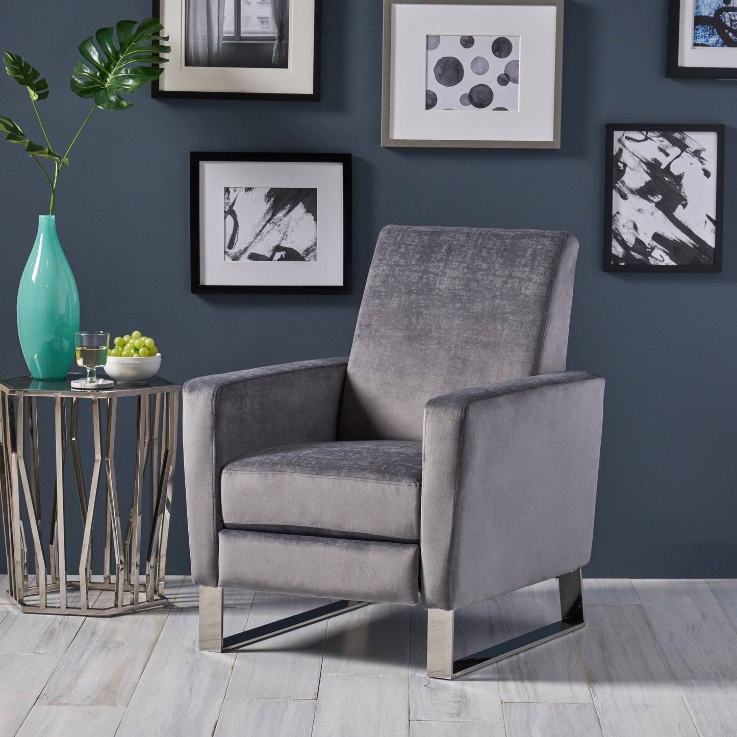 Roomfitters Velvet Push-Back Recliner Chair with Chrome Legs, Modern Accent Chair for Living Room