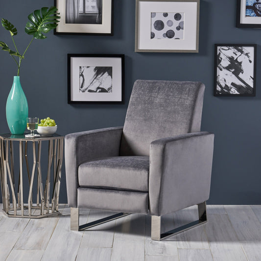 Roomfitters Velvet Push-Back Recliner Chair with Chrome Legs, Modern Accent Chair for Living Room