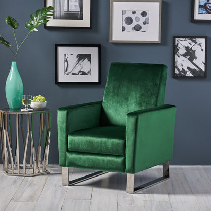Roomfitters Velvet Push-Back Recliner Chair with Chrome Legs, Modern Accent Chair for Living Room