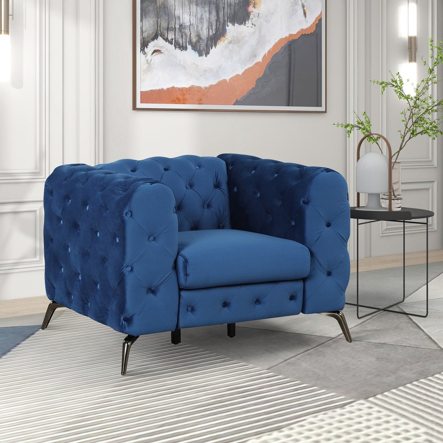 Roomfitters Velvet Upholstered Accent Sofa, Single Chair with Button Tufted Back for Living Room, Bedroom