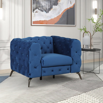Roomfitters Velvet Upholstered Accent Sofa, Single Chair with Button Tufted Back for Living Room, Bedroom