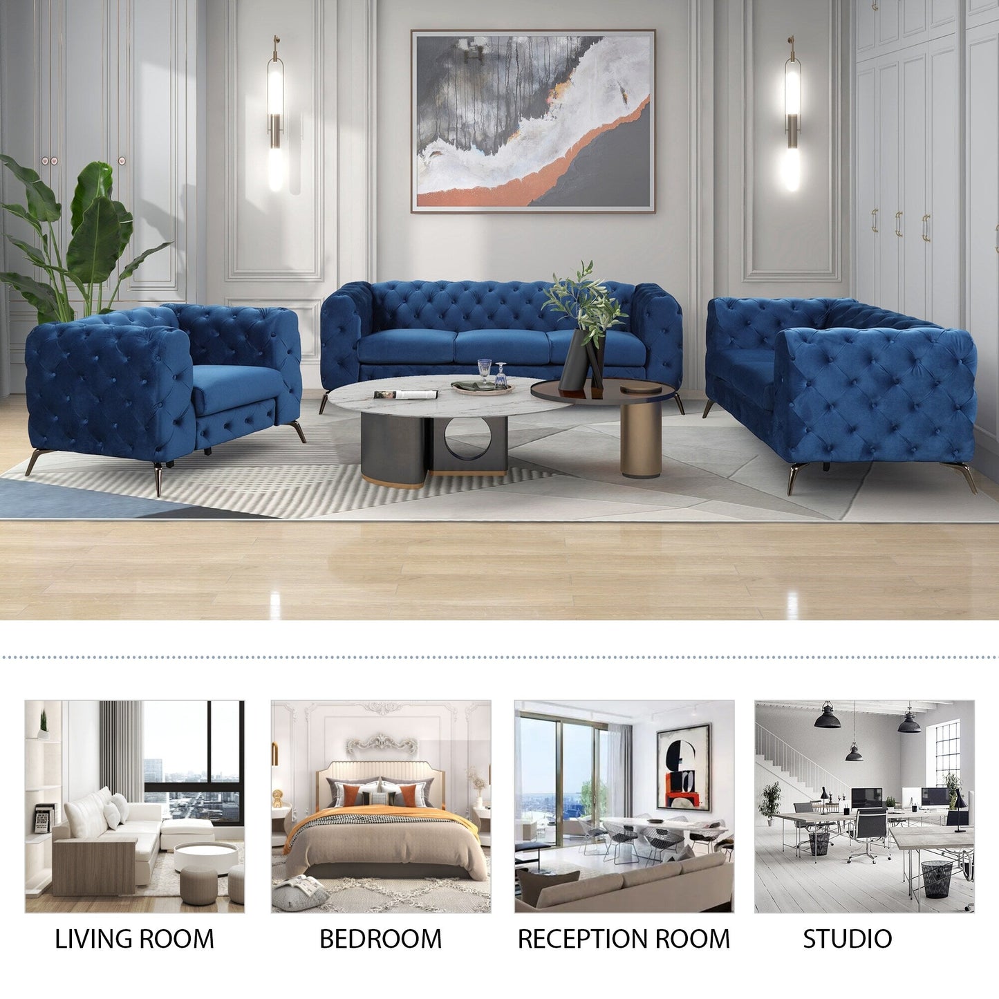 Roomfitters Velvet Upholstered Accent Sofa, Single Chair with Button Tufted Back for Living Room, Bedroom