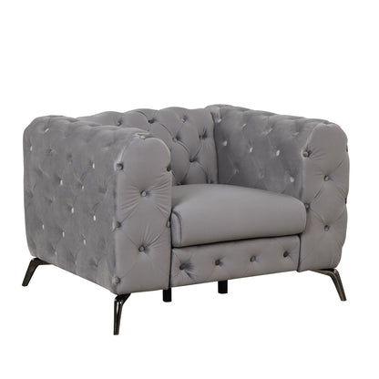 Roomfitters Velvet Upholstered Accent Sofa, Single Chair with Button Tufted Back for Living Room, Bedroom