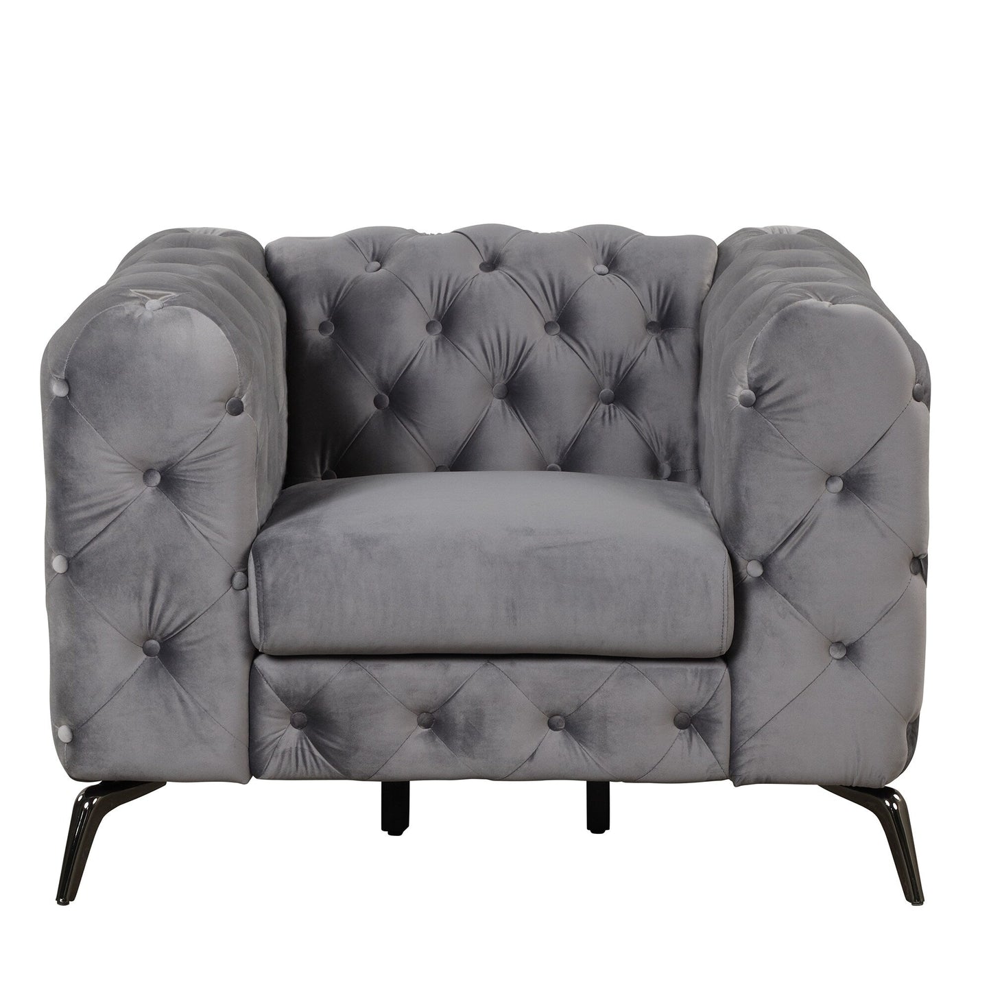 Roomfitters Velvet Upholstered Accent Sofa, Single Chair with Button Tufted Back for Living Room, Bedroom