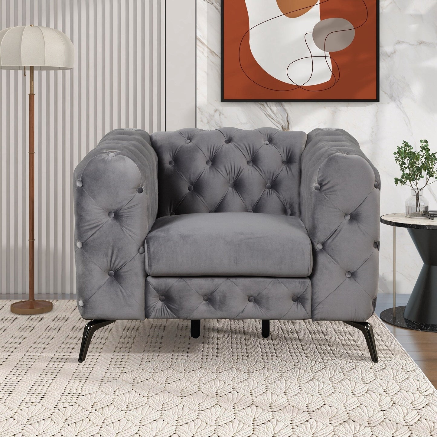 Roomfitters Velvet Upholstered Accent Sofa, Single Chair with Button Tufted Back for Living Room, Bedroom