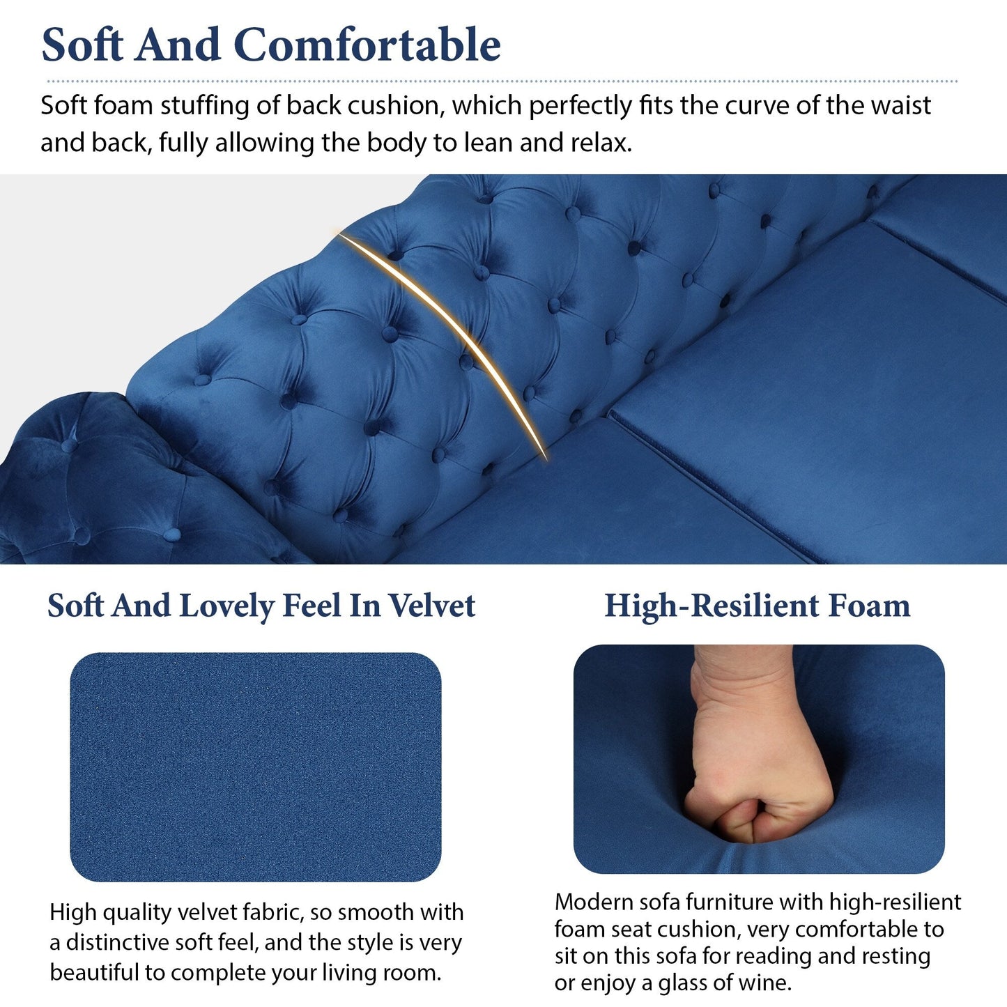 Roomfitters Velvet Upholstered Accent Sofa, Single Chair with Button Tufted Back for Living Room, Bedroom