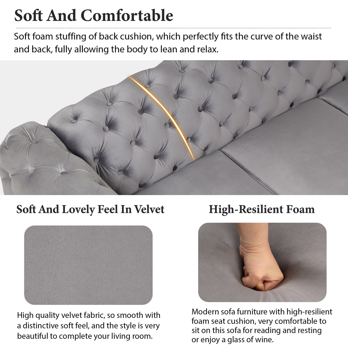 Roomfitters Velvet Upholstered Accent Sofa, Single Chair with Button Tufted Back for Living Room, Bedroom