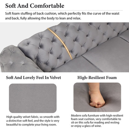 Roomfitters Velvet Upholstered Accent Sofa, Single Chair with Button Tufted Back for Living Room, Bedroom