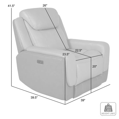 Rosalyn Zero Gravity Silver and Gray Leather Power Recliner with Power Headrest
