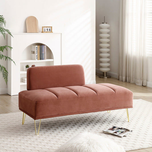 Rose Modern 56.3 Upholstered Loveseat End of Bed Bench with Gold Metal Legs for Bedroom