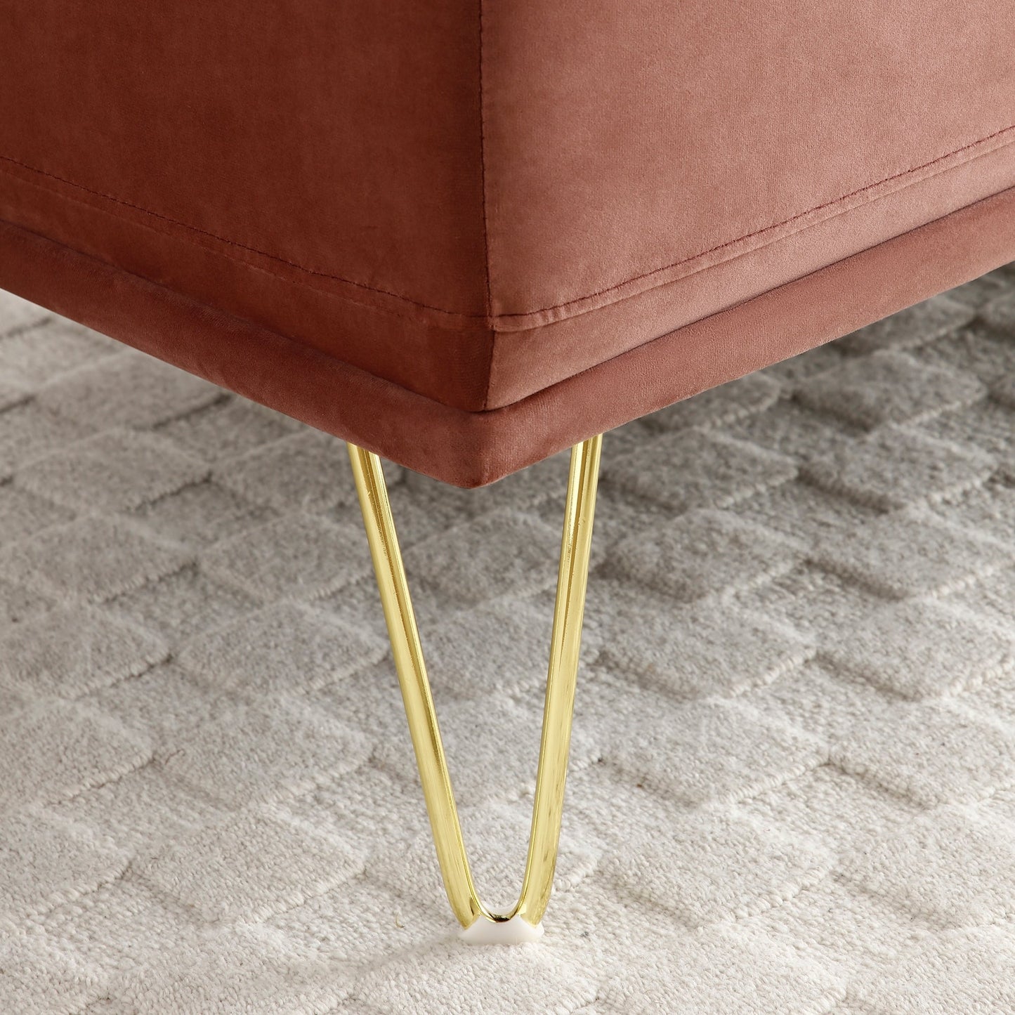 Rose Modern 56.3 Upholstered Loveseat End of Bed Bench with Gold Metal Legs for Bedroom