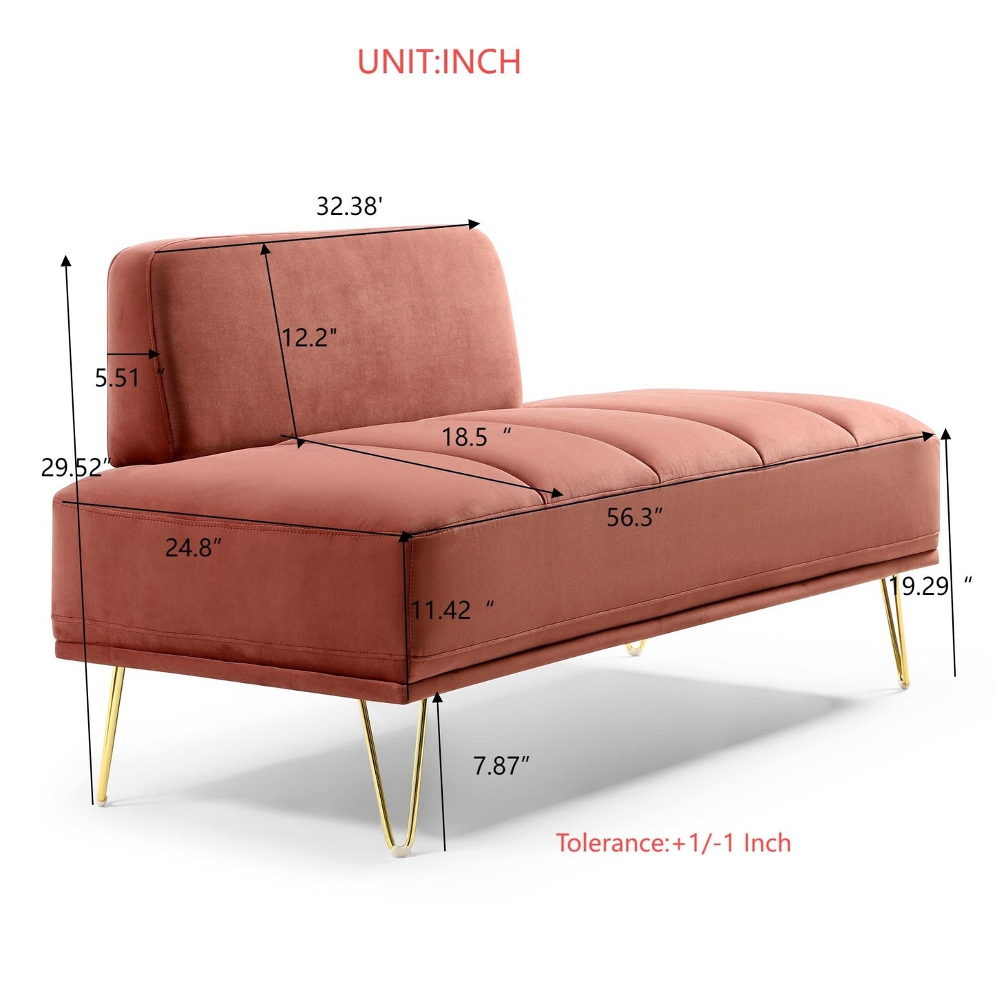 Rose Upholstered Loveseat Bench with Gold Legs