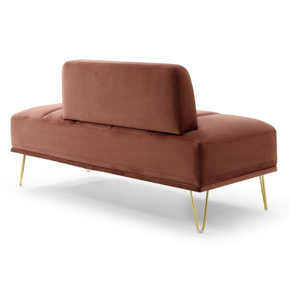 Rose Upholstered Loveseat Bench with Gold Legs