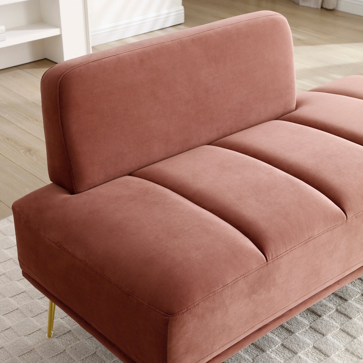 Rose Upholstered Loveseat Bench with Gold Legs