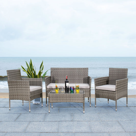 SAFAVIEH Outdoor Living Abdul 4-Piece Patio Set - Grey/Grey - 42W x 23D x 33H