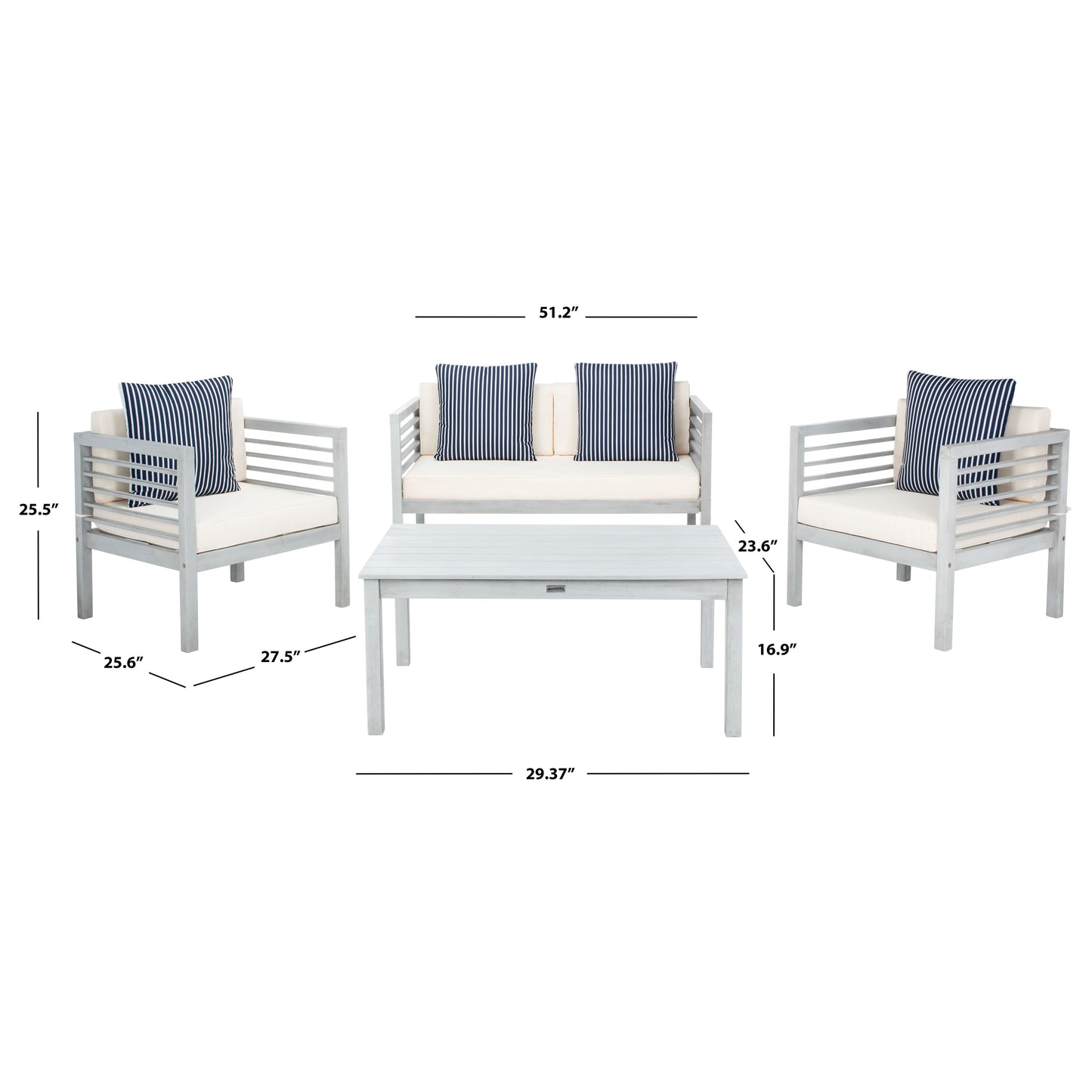 SAFAVIEH Outdoor Living Alda 4-piece Set with Accent Pillows - 51W x 26D x 26H