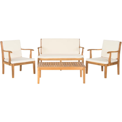 SAFAVIEH Outdoor Living Bradbury Brown Acacia Wood 4-piece Beige Cushion Patio Set - 48W x 25D x 32H