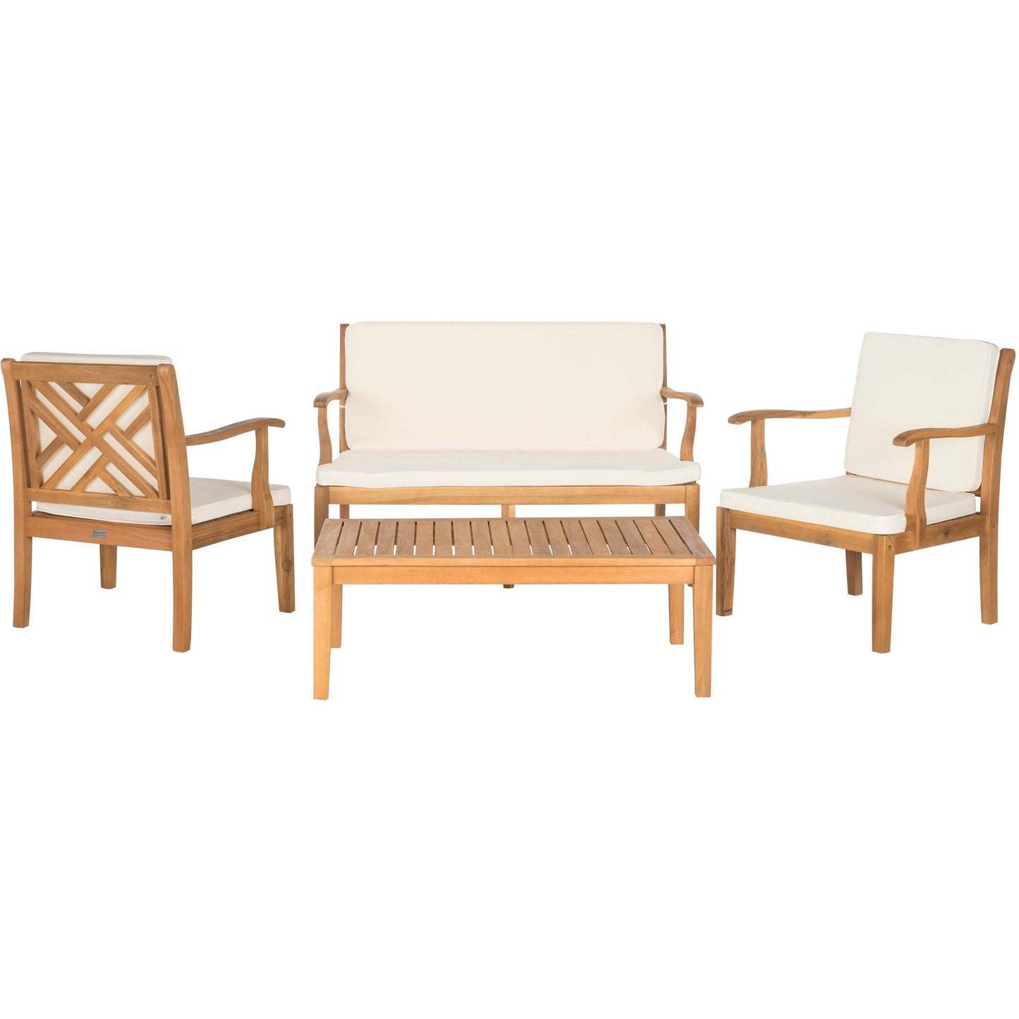 SAFAVIEH Outdoor Living Bradbury Brown Acacia Wood 4-piece Beige Cushion Patio Set - 48W x 25D x 32H