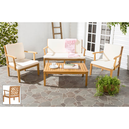 SAFAVIEH Outdoor Living Bradbury Brown Acacia Wood 4-piece Beige Cushion Patio Set - 48W x 25D x 32H
